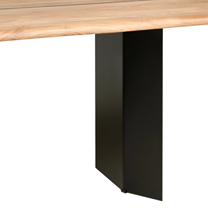 Plateau de table en bois d'acacia massif laqué avec bords naturels, deux pieds en métal mat, table de cuisine industrielle - Product Image 4