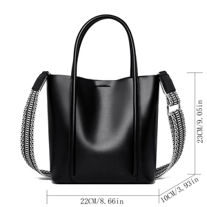 Sac fourre-tout minimaliste en cuir PU pour femme, grande capacité, deux poignées, fermeture éclair, style décontracté, usage quotidien, couleur noire - Product Image 2