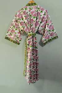 Kimono 100% coton imprimé au bloc, peignoir floral pour femme, idéal printemps-été, motif floral d'inspiration indienne pour la plage et Noël - Product Image 2