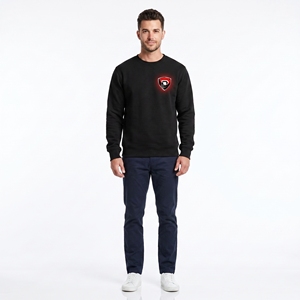 Sudadera Negra de Cuello Redondo para Hombre, Corte Regular, Color Sólido, Logotipo con Transferencia Térmica en la Parte Delantera, Informal, Otoñal, Tejida, 100% Algodón - Product Image 3