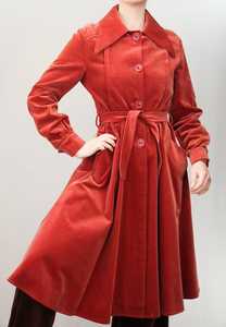 70s Red Velvet Swing-<b>Coat</b> Fit and Flare Belted A-<b>Line</b> <b>Coat</b>, Vintage Size M Made in France - Product Image 2