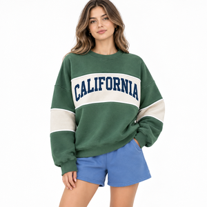 Sudadera Oversize de Algodón 100% Suave para Mujer, Color Rosa con Bloques de Color, Cuello Redondo, Manga Larga, Estampado de Letras Maine, Forro Polar - Product Image 6