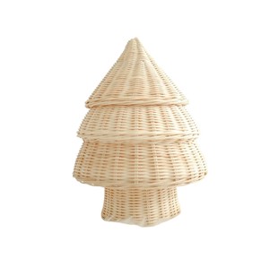 Decoraciones Navideñas Hechas a Mano al por Mayor, Cesta de Almacenamiento de Mimbre Blanco con Tapa para Regalos Navideños - Product Image 1