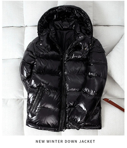 Veste d'hiver en duvet de canard personnalisée, style streetwear, avec poches, légère, noire, pour homme - Product Image 5