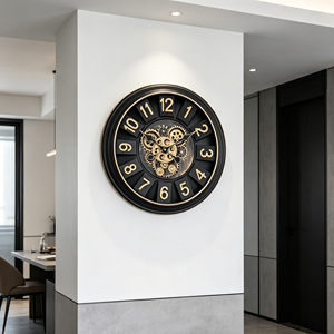 Moving gear wall <b>clock</b> 18 inch black industrial skeleton layers frame with real rotating clockwork for cafe hotel decoration - Product Image 3