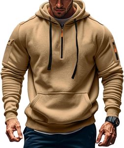 Sweat à capuche pour homme en polyester et coton, style athleisure, avec fermeture éclair frontale à cordon, coupe ample, idéal pour l'entraînement et l'automne, vente en gros - Product Image 3