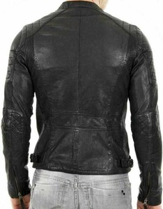 Chaqueta de Cuero Genuino Estilo Brando Acolchada para Hombre, Chaqueta de Motero Retro Estilo Café Racer - Product Image 2