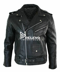 Blouson aviateur en cuir véritable pour homme, coupe moderne, avec bordure côtelée, esthétique minimaliste, prix bas - Product Image 3