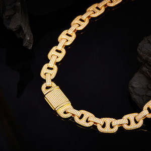 Chaîne en or plaqué or de luxe avec maillons sertis de moissanite, bijoux hip-hop pour hommes, collier - Product Image 4