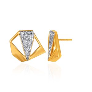 Pendientes de Diamantes en Oro Amarillo Angular Muse Stud, Corte Triangular, Diamantes Naturales, Diseño Minimalista, Uso Diario para Mujer - Product Image 3