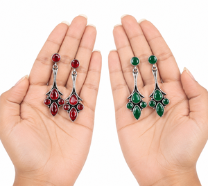 Wholesale Multicolor Gemstone Dangle Drop <b>Earrings</b> | <b>Red</b> Green Blue Statement <b>Earrings</b> for Women | Fashion Jewelry - Product Image 3