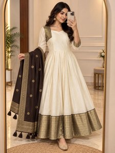 <b>Women</b>’s Cotton Spun Silk <b>3</b>-<b>Piece</b> Anarkali <b>Suit</b> with Matching Silk Dupatta - Product Image 4