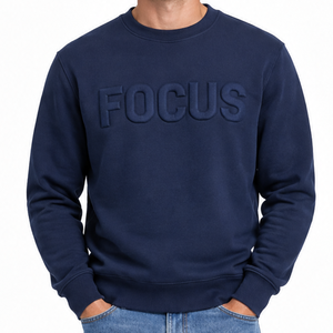 Pull en molleton bleu marine foncé pour homme, col rond, personnalisable, avec logo 3D en relief « FOCUS », vente en gros - Product Image 2