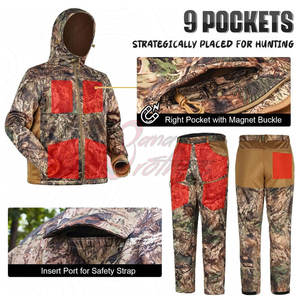 Conjunto de Chaqueta y Pantalones de Caza de Poliéster con Camuflaje, Capucha y Bolsillos con Cremallera, Ropa de Trabajo Transpirable de Alta Visibilidad para Exteriores - Product Image 5