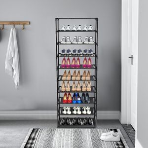 Scarpiera a 10 livelli impilabile con struttura in acciaio inossidabile, scaffali salvaspazio, mobiletto scarpiera stile rustico per 50 paia di scarpe - Product Image 1