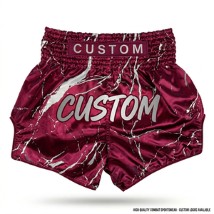 Fournisseur OEM de shorts de Muay Thai personnalisés avec logo, design marbré or sur satin bleu, vêtements de boxe en gros, shorts de Muay Thai - Product Image 3