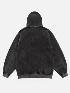 Sweat à capuche épais délavé à l'acide pour homme, coupe vintage courte et déchirée - Product Image 2