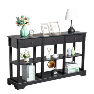 Consolle da divano con 3 cassetti e ampio spazio contenitivo, credenza da cucina retrò in legno di teak, mobiletto laterale con ripiani aperti C - Product Image 6