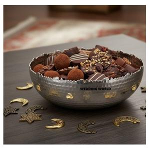 Bol à chocolat rond en argent martelé, finition argentée, pour table, dernière collection, bol à chocolat design. - Product Image 1