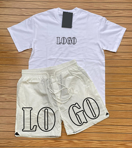 Conjunto de Camiseta de Algodón de Secado Rápido con Estampado Digital y Pantalones Cortos con Bloques de Color, Ropa Casual Urbana para Hombre, Conjunto Deportivo de Dos Piezas con Logotipo Frontal - Product Image 3