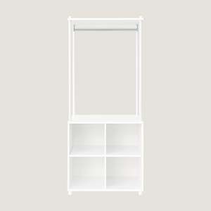 Armario Modular con Estructura Metálica, Unidad de Almacenamiento con 4 Cubos y Perchero, Blanco y Plateado, Organizador para el Hogar - Product Image 1