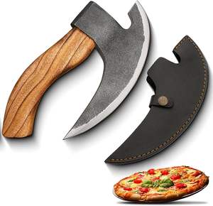Hacha Cortadora de Pizza Estilo Vikingo Forjada a Mano, Personalizada OEM, con Mango de Madera, Acero al Carbono y Funda de Cuero - Product Image 1