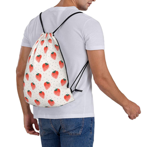 Custom Strawberry Print <b>Drawstring</b> <b>Backpack</b> Cute Fashion Gym Sack Bag Lightweight Polyester String <b>Backpack</b> Custom - Product Image 4