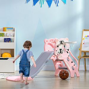 Tobogán y Aro de Baloncesto 2 en 1 para Niños de 18 a 36 Meses, Color Rosa, Fácil de Instalar, Divertido Juguete para Interiores - Product Image 2