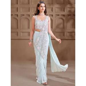 ชุดส่าหรีสำเร็จรูปแบบใหม่สุดฮิต ผ้าไหมรังโกลี ปักลายเต็มตัว พร้อมเสื้อสไตล์สตรีท ดีไซน์เนอร์สุดฮิต สำหรับงานเทศกาล - Product Image 4