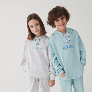 Ensemble sweat-shirt et jogging décontracté style coréen OZKIZ pour garçons, motif uni, en molleton bouclette, printemps/automne, vente en gros, 6-9 ans - Product Image 1