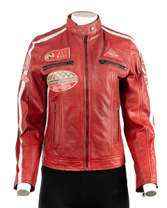 Veste de course en cuir rouge pour femme, style Cafe Racer, veste de motard, rayures blanches, coupe slim, vintage, moto - Product Image 2