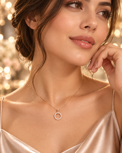 Collar con Colgante Circular de Circonita Color Oro Rosa con Cadena de Eslabones Geométricos Chapado en Oro para Regalo de Boda o Fiesta para Mujer - Product Image 4