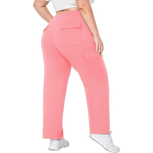 Pantalon cargo en coton taille haute pour femme, coupe ample avec cordon de serrage, idéal pour le yoga, la course à pied, les activités sportives et les loisirs en extérieur - Product Image 3