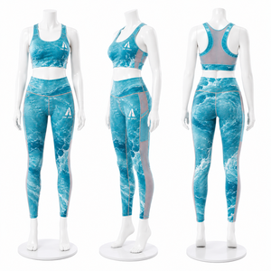 Ensemble de yoga personnalisé pour femmes avec imprimé océan, leggings taille haute, soutien-gorge de sport, ensemble de vêtements de sport pour la gym et le fitness - Product Image 3