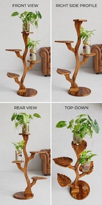 Soporte de Madera Tallado a Mano para Plantas, Exhibidor Rústico de Interior con Forma de Árbol para Plantas Verdes, Decoración del Hogar - Product Image 4