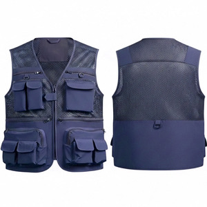 Chaleco Cargo de Malla Transpirable para Hombre con Múltiples Bolsillos, Cierre de Cremallera, Cuello en V, Ropa Casual de Verano para Exteriores - Product Image 1