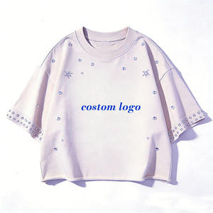 T-shirt surdimensionné personnalisé pour femme avec strass, manches courtes en coton, manches cloutées, style streetwear, fabricant OEM en gros - Product Image 6