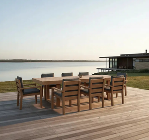 ชุดโต๊ะรับประทานอาหารกลางแจ้งไม้สักแท้ 8 ที่นั่ง สไตล์โมเดิร์นมินิมอล สำหรับสวน ลานบ้าน รีสอร์ท วิลล่า โรงแรม - Product Image 4