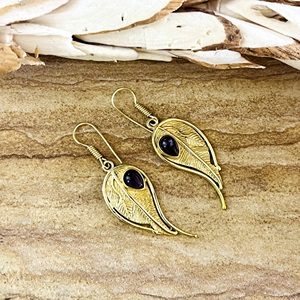 Pendientes colgantes de latón con diseño de hoja bohemia y gema, chapados en oro de 18K, con amatista, para mujer, favoritos de los compradores, venta al por mayor/OEM/ODM - Product Image 2