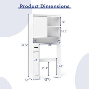 Mobiletto Moderno Bianco da Bagno Sopra WC 82,5x25x170 cm in MDF con 1 Ripiano Superiore + 2 Armadietti Chiusi + Porta Carta Igienica - Product Image 4