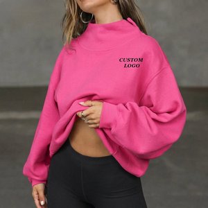 Sweat-shirt en molleton surdimensionné pour femme, col haut, pull à capuche, logo brodé, manches longues, vêtements décontractés tendance - Product Image 6