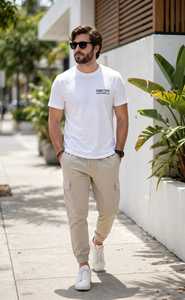 T-shirt blanc à manches courtes pour homme, col rond, couleur unie, coupe classique, jersey décontracté - Product Image 6