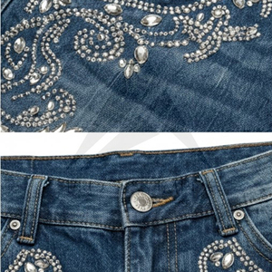 Custom Rhinestone Denim Shorts <b>Mens</b> Bling Crystal <b>Studded</b> Jean Shorts Streetwear Process Impex - Product Image 3