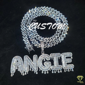 Collier personnalisé avec pendentif « Angie », serti de diamants Moissanite, chaîne cubaine Hip Hop, bijoux - Product Image 2