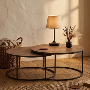 Ensemble de table basse Lany Premium en teck massif, style scandinave moderne, finition naturelle, meubles de salon, table centrale et table d'appoint - Product Image 4