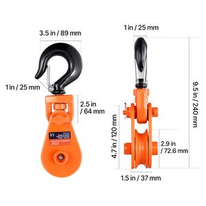 Blocco di sollevamento per impieghi gravosi da 2 tonnellate con gancio girevole, puleggia da 3 pollici, fune metallica da 3/8 di pollice, capacità di traino 4400 libbre - Product Image 6