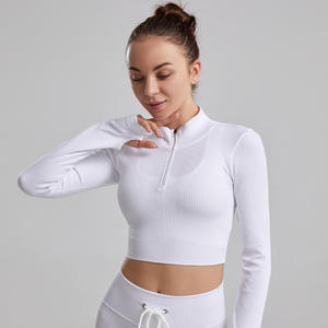 Vêtements de fitness pour femmes, hauts de yoga sans couture, couleurs unies, manches longues, crop tops de sport, ensembles de yoga respirants et à séchage rapide - Product Image 5