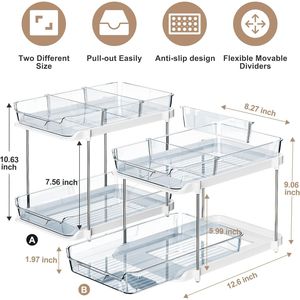Organisateur de placard à pharmacie coulissant à 2 niveaux, rangement polyvalent pour salle de bain et cuisine, organisation empilable pour évier et garde-manger - Product Image 5