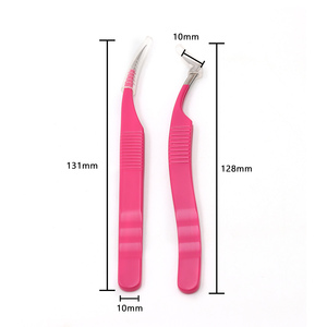 Pinzas para Cejas Curvas Rosadas AQDAS INDUSTRIES, Punta Puntiaguda, Mango de Acero Inoxidable, 131 mm de Longitud, Clásicas, Ecológicas y Cómodas - Product Image 1