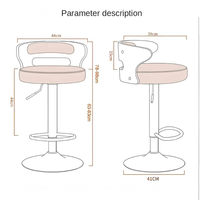 Tabouret de bar moderne réglable et pivotant, base chromée, structure métallique durable, dossier, chaise haute pour îlot de cuisine